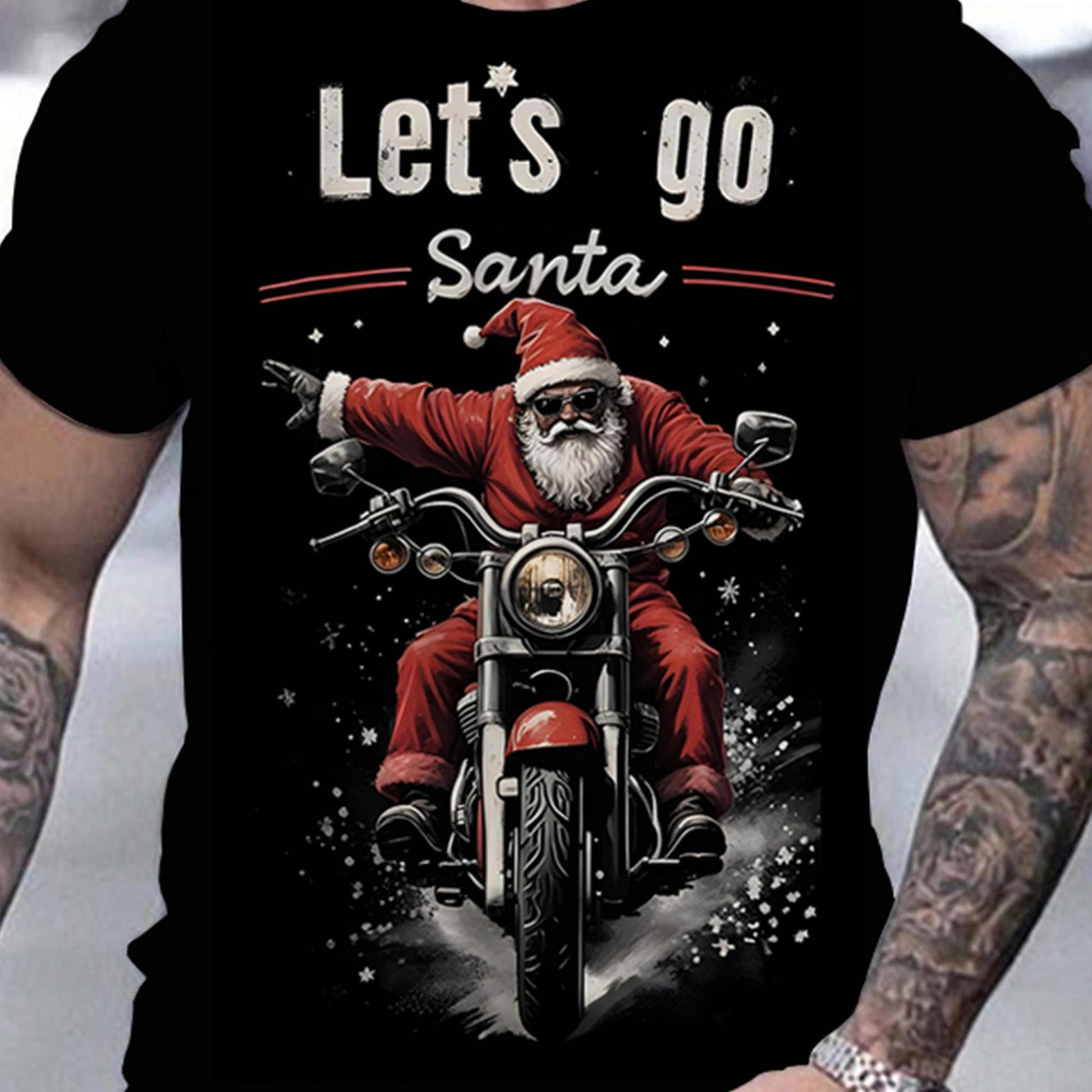 T-shirt à motif de moto Let's Go Santa.