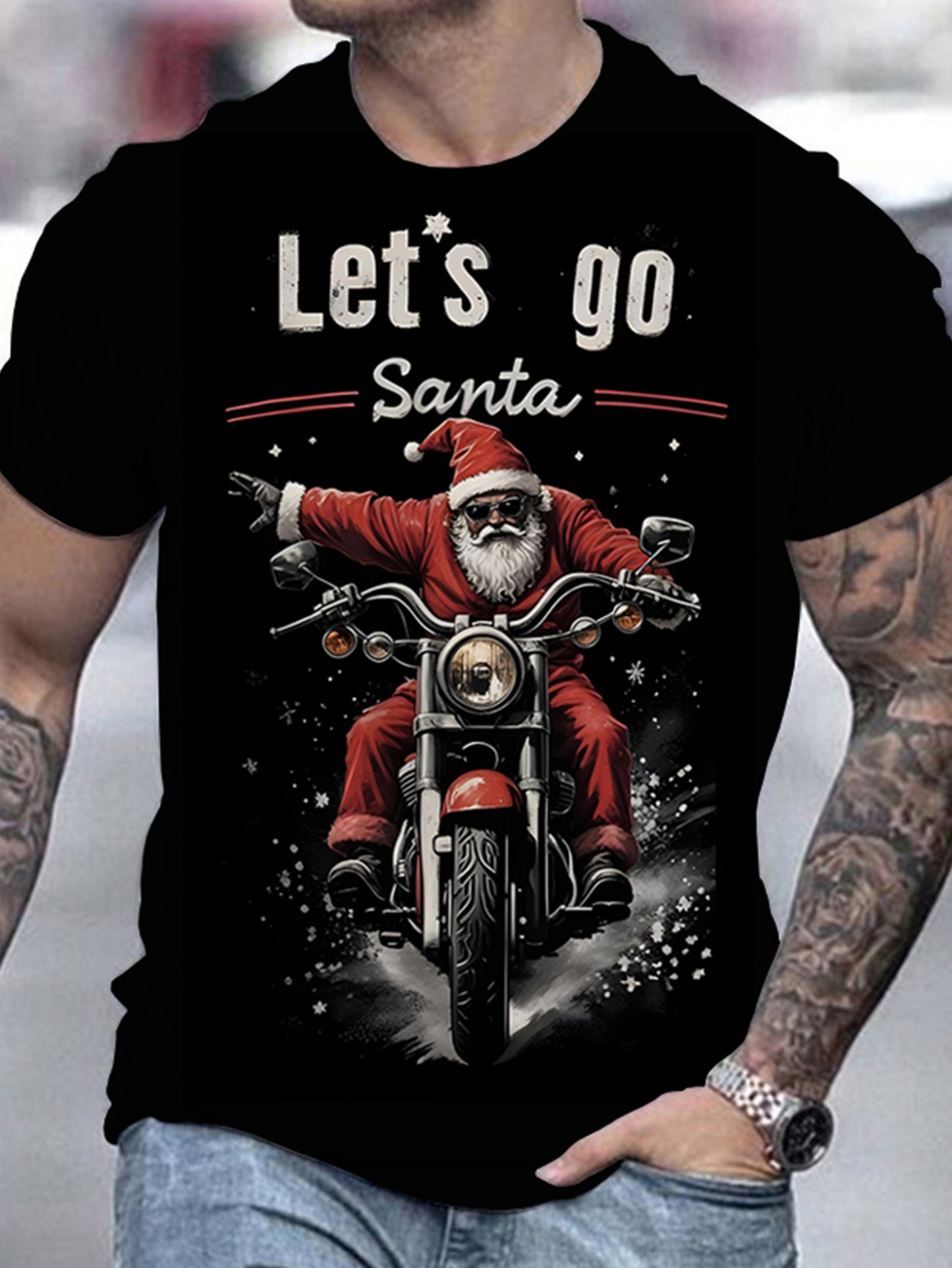 T-shirt à motif de moto Let's Go Santa.