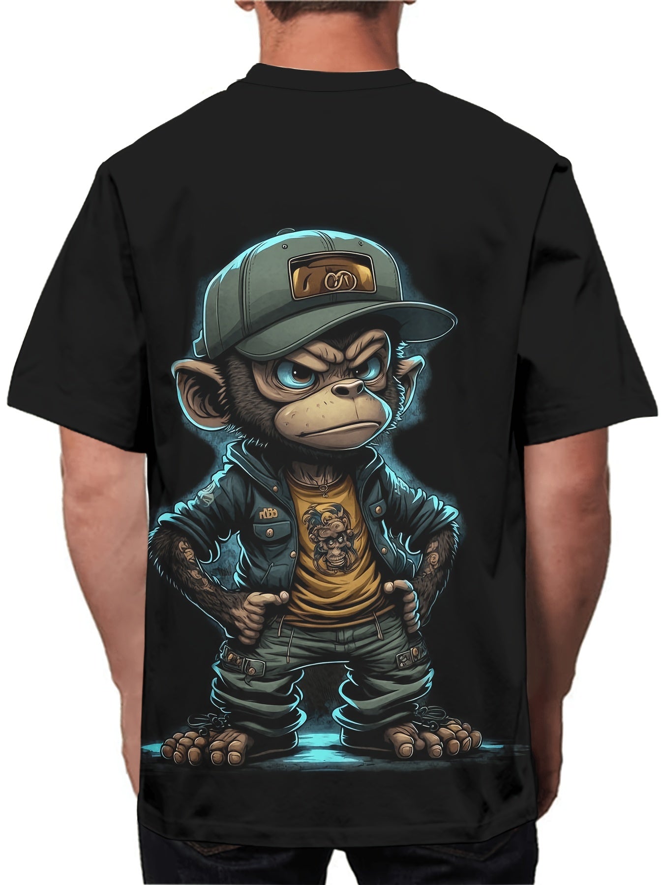 T-shirt Monkey Print, à col rond pour hommes