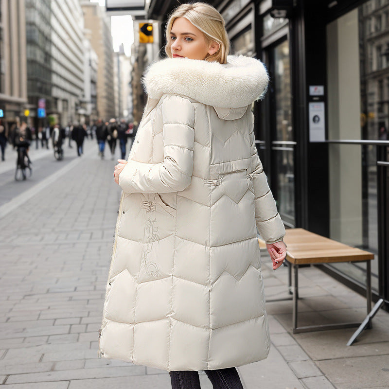 Manteau d'hiver longue avec col en fourrure épaisse,