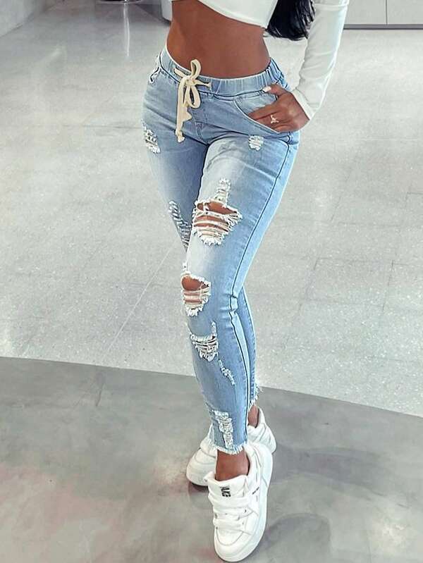 Jeans style européens et américains pour femmes Amazon Exclusif taille élastique