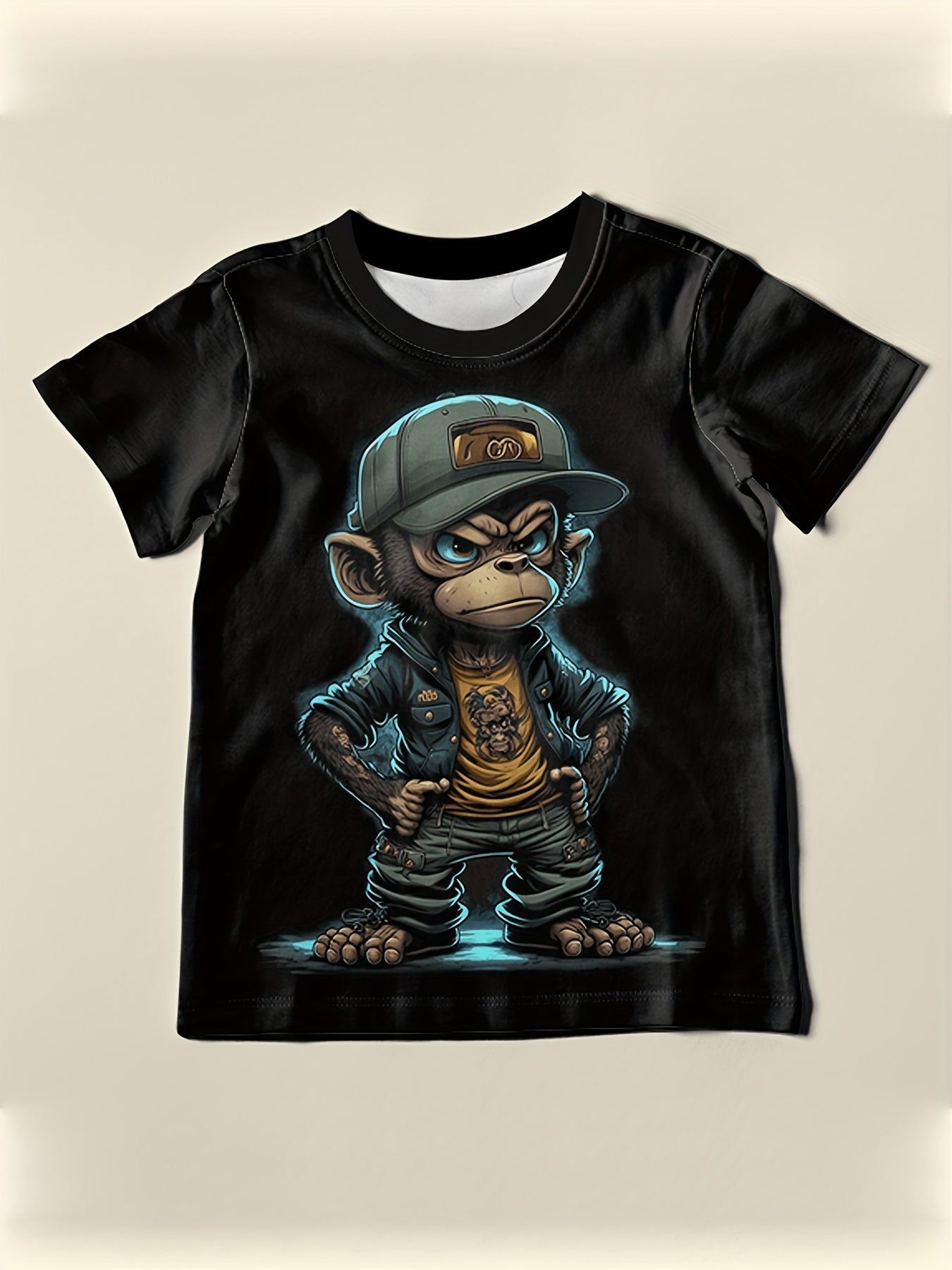 T-shirt Monkey Print, à col rond pour hommes