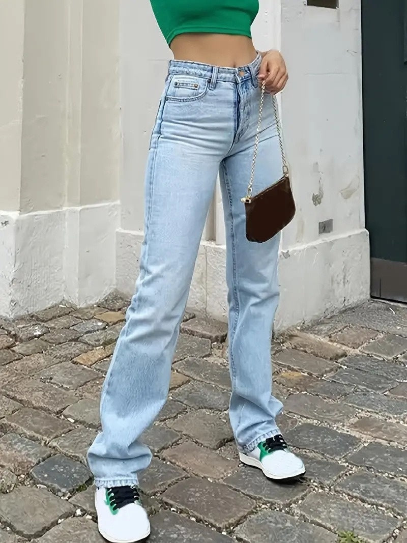 Jeans extensible taille haute bleu clair