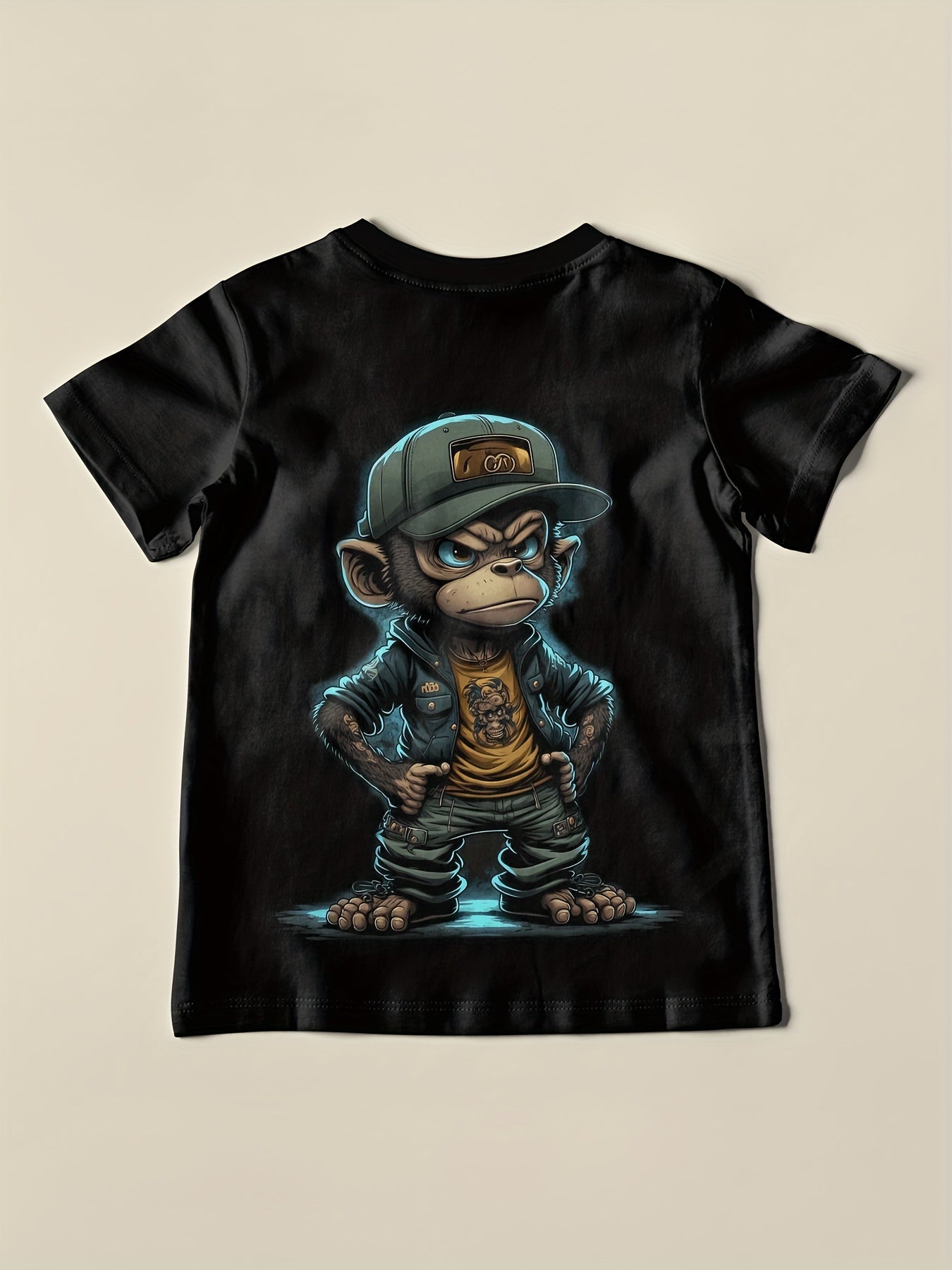 T-shirt Monkey Print, à col rond pour hommes