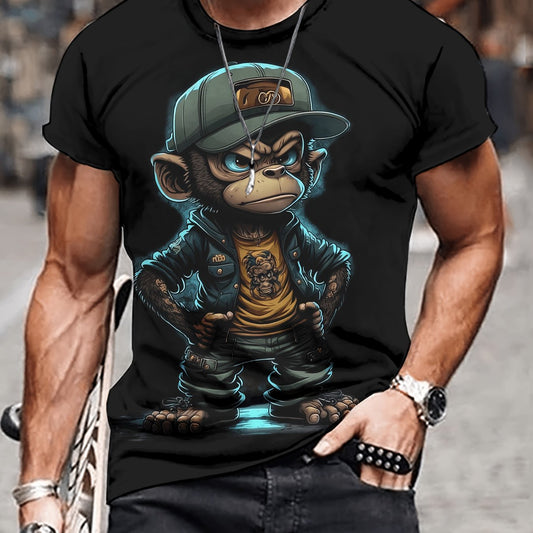 T-shirt Monkey Print, à col rond pour hommes